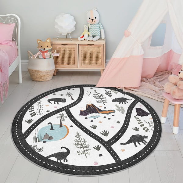 Tappeto da gioco per bambini bianca e nera lavabile ø120 cm Dino Park – Mila Home-image-4