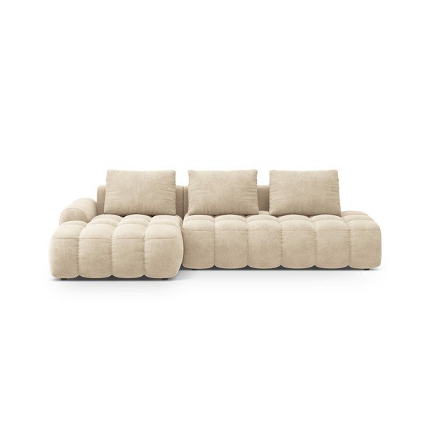Divano angolare beige allungabile/con contenitore (con penisola a sinistra/con chaise lounge) con rivestimento in velluto Linz – Cosmopolitan Design