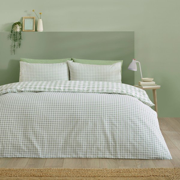 Set copripiumino e federa verde per letto matrimoniale 3 pezzi 200x200 cm Bamford Gingham Check – Catherine Lansfield-image-1