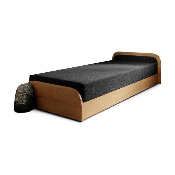 Letto singolo imbottito/in truciolato giallo ocra/grigio scuro con contenitore e materasso inclusi 80x190 cm Parys – ELTAP