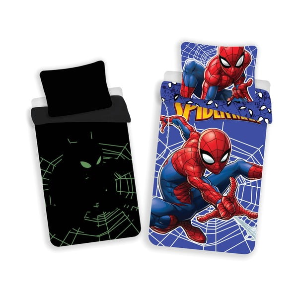 Biancheria da letto per bambini con effetto fosforescente rossa/blu in cotone per letto singolo 140x200 cm Spider-man – Jerry Fabrics