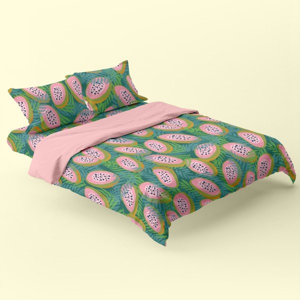 Copripiumino verde e rosa per letto singolo 140x200 cm Papaya - Aware-image-1