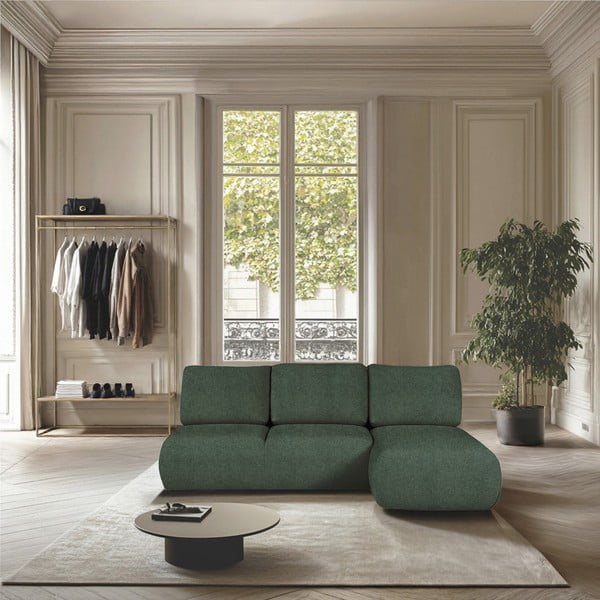 Divano angolare verde (con penisola a destra e chaise lounge) rivestito in bouclé Mirel – Rodier-image-1