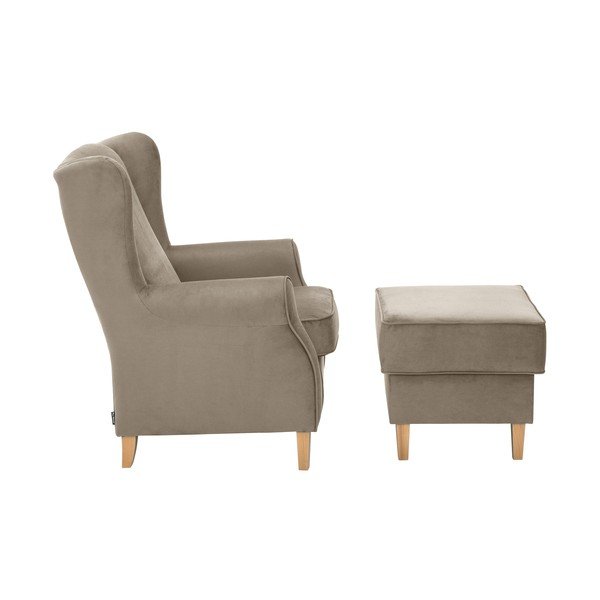 Poltrona in velluto marrone con pouf Lorris - Max Winzer-image-2