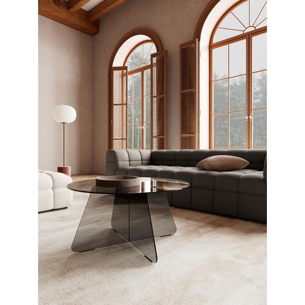 Tavolino da salotto rotondo grigio in vetro ø 80 cm Samos – Actona-image-1