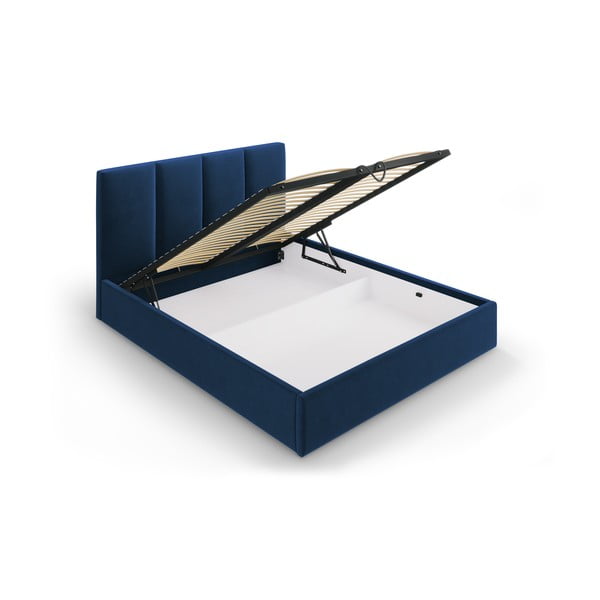 Letto matrimoniale imbottito blu scuro con contenitore con griglia 160x200 cm Juniper - Mazzini Beds-image-3