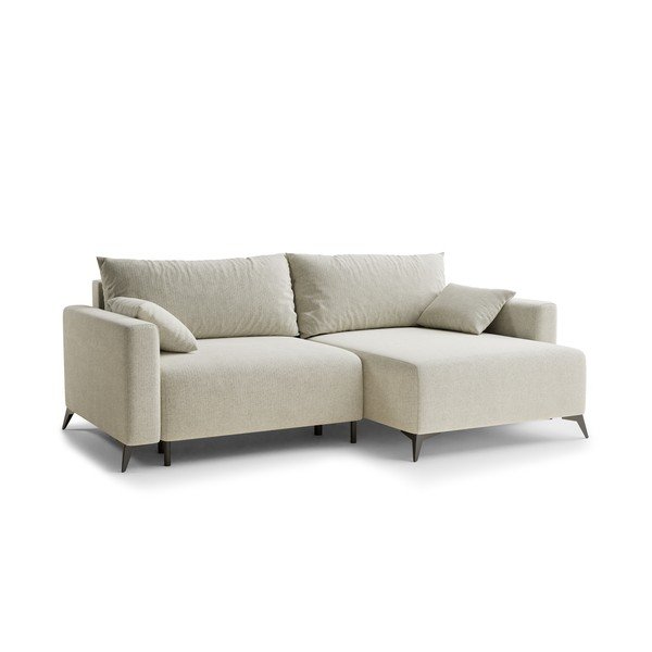 Divano angolare color crema allungabile/con contenitore (con penisola a destra/con chaise lounge) con rivestimento in ciniglia Leon – Maison de Rêve