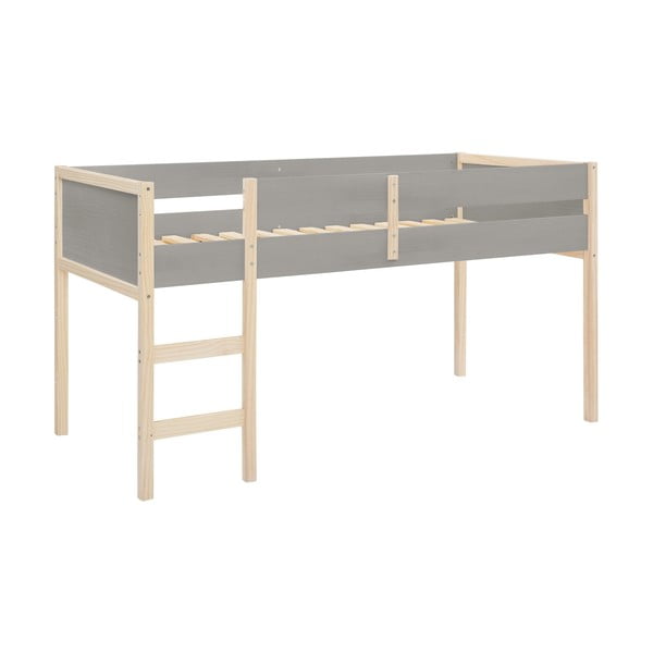 Letto a soppalco colore grigio-naturale in legno di pino per bambini 90x200 cm Square - Støraa