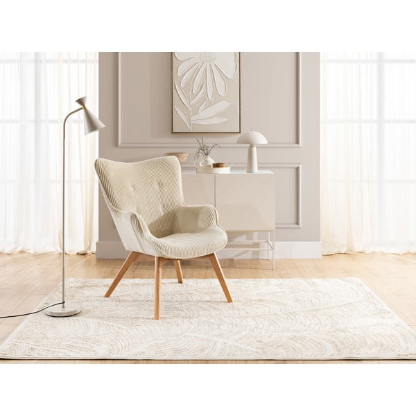 Poltrona beige con rivestimento in velluto a coste Niko – Ropez-image-4