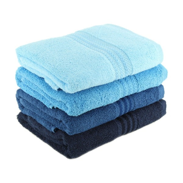 Set di 4 asciugamani in cotone blu Sky, 50 x 90 cm - Foutastic-image-1
