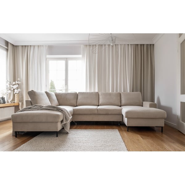 Divano letto in velluto a coste beige (angolo sinistro) Lofty Lilly - Miuform-image-1