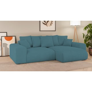 Divano letto in velluto a coste turchese con contenitore divano ad angolo Luma - Ropez