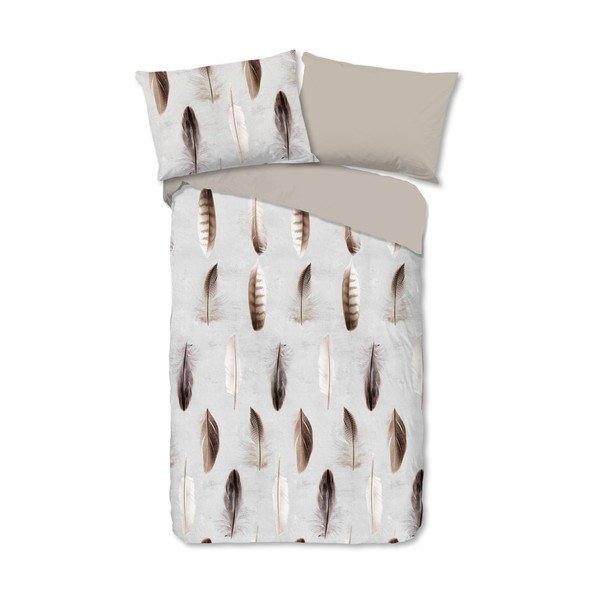 Biancheria da letto singola in cotone grigio e beige 140x200 cm - Good Morning