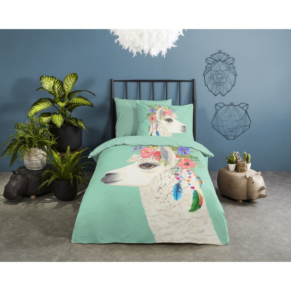Set copripiumino e federa da bambini color menta in cotone per letto singolo ed esteso 140x220 cm Joey – Good Morning-image-1