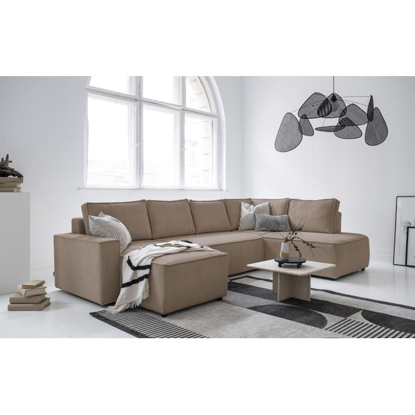 Divano letto angolare in velluto a coste beige Brave Dave - Miuform-image-2
