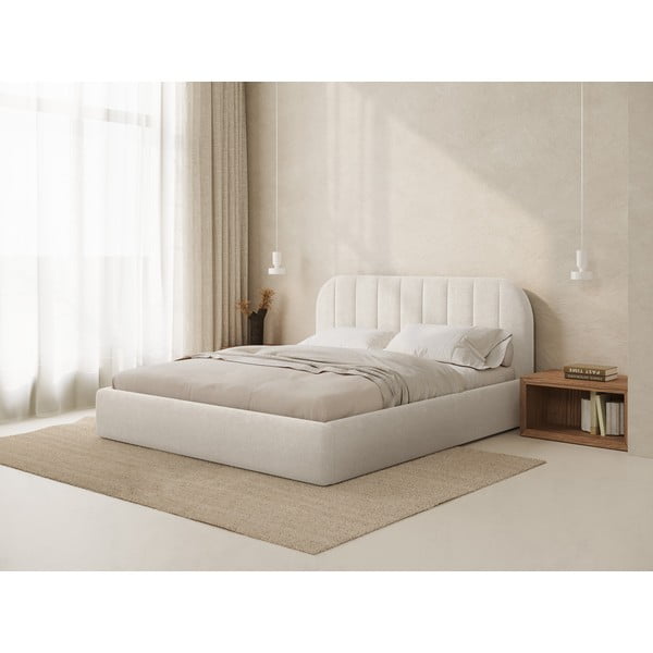 Letto matrimoniale imbottito avorio con contenitore con rete inclusa 140x200 cm Juno – Windsor & Co Sofas-image-1