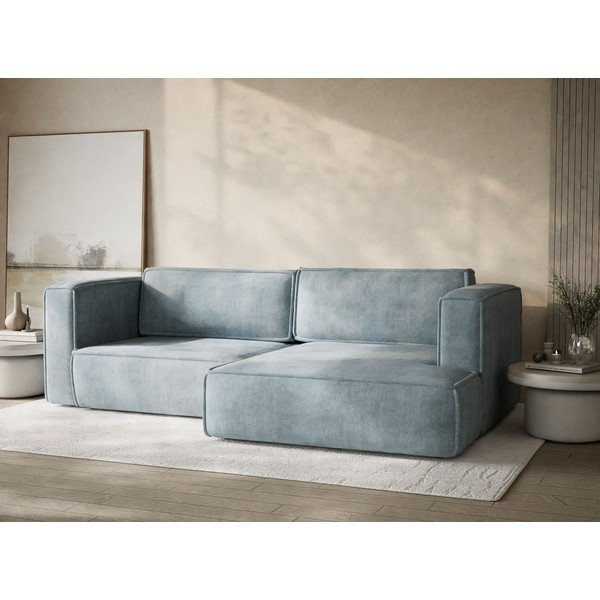 Divano angolare azzurro allungabile/con contenitore (con penisola a destra/con chaise lounge) con rivestimento in ciniglia Velto – Maison de Rêve-image-4