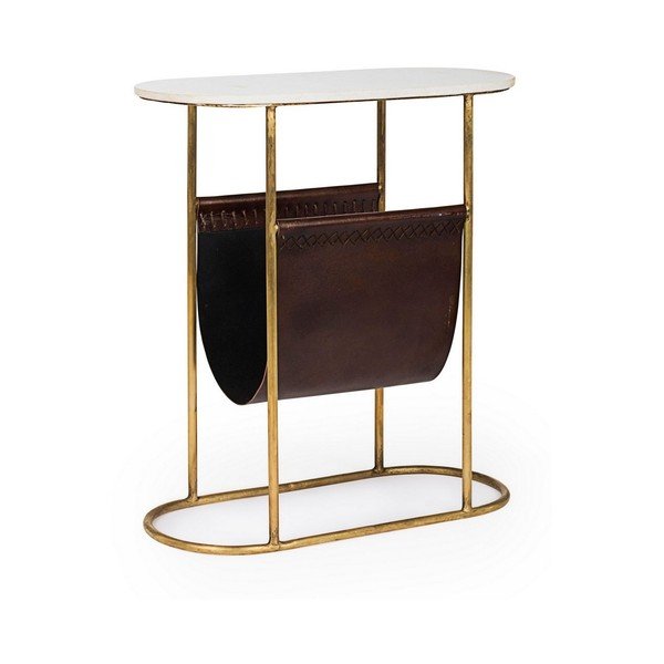 Tavolo consolle marrone/dorato con piano in marmo 23x53 cm Marmol – Bizzotto