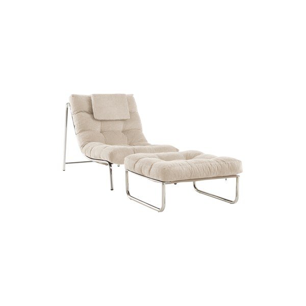 Poggiapiedi beige con rivestimento in ciniglia Burleson – Jotex-image-4