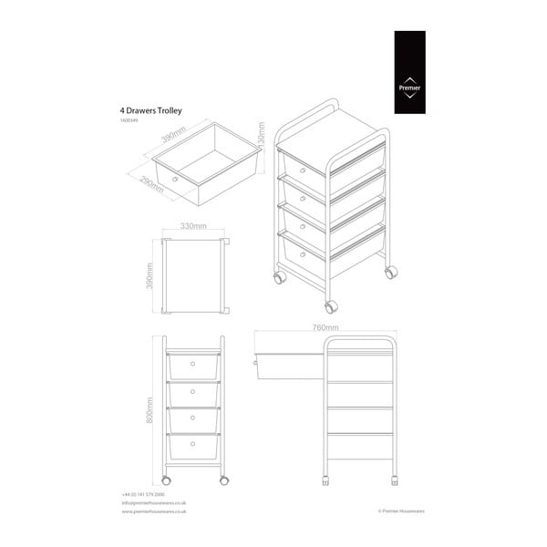 Scaffale mobile in plastica nero-argento 33x79 cm - Premier Housewares-image-2