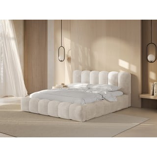 Letto matrimoniale imbottito color crema con spazio contenitivo e rete 180x200 cm Lupine - Micadoni Home