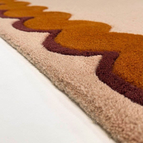 Tappeto arancione/di colore naturale in lana tessuto a mano 140x200 cm Wiggle Wool – Flair Rugs-image-2