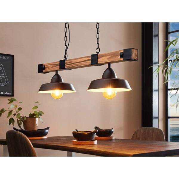 Lampadario nero/di colore naturale con paralume in metallo OLDBURY – EGLO-image-1