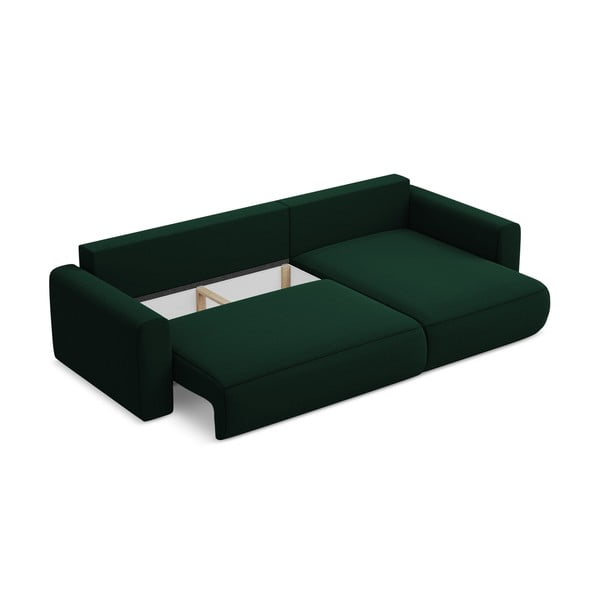 Divano angolare verde allungabile/con contenitore (con penisola a destra/con chaise lounge) con rivestimento in velluto Kapua – Makamii-image-4