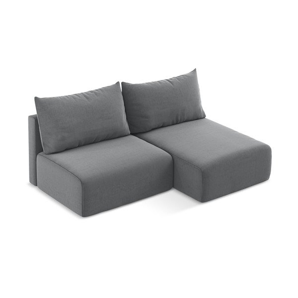 Divano angolare grigio allungabile/con contenitore (con penisola a destra/con chaise lounge) con rivestimento in velluto Kalena – Makamii-image-3