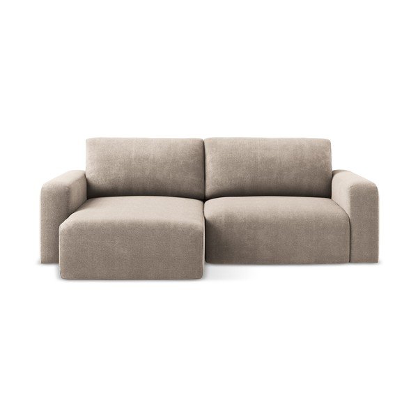 Divano angolare beige allungabile/con contenitore (con penisola a sinistra/con chaise lounge) con rivestimento in ciniglia Kona – Makamii
