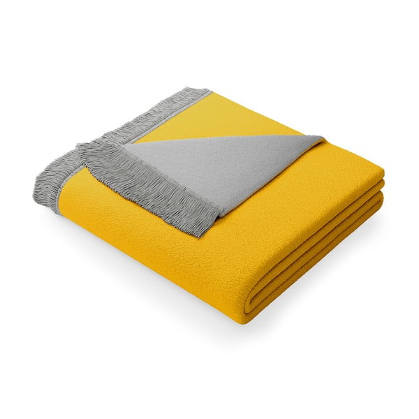 Coperta giallo-grigia in misto cotone , 150 x 200 cm Franse - AmeliaHome