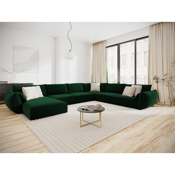 Divano angolare verde scuro (con penisola a destra/a U) con rivestimento in velluto Vanda – Mazzini Sofas-image-1