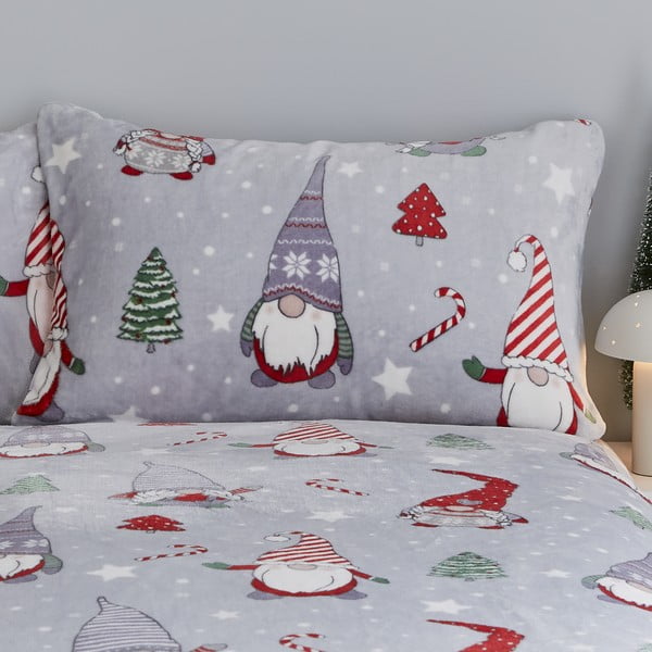 Set copripiumino e federa grigio in micropile per letto matrimoniale e per letto esteso 230x220 cm Festive Gnomes – Catherine Lansfield-image-2