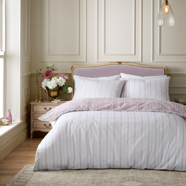Biancheria da letto bianca/rosa per letto singolo 135x200 cm Regency Stripe – Catherine Lansfield-image-2