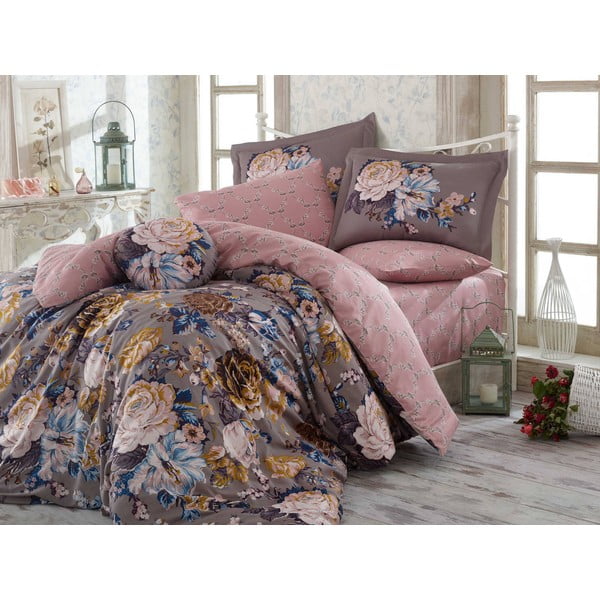 Lenzuola in cotone sateen con lenzuolo per letto matrimoniale Rosann, 200 x 220 cm - Mijolnir