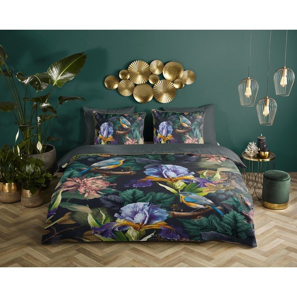 Set copripiumino e federa color antracite in raso di cotone per letto matrimoniale ed esteso 200x220 cm Dilana – Descanso-image-1