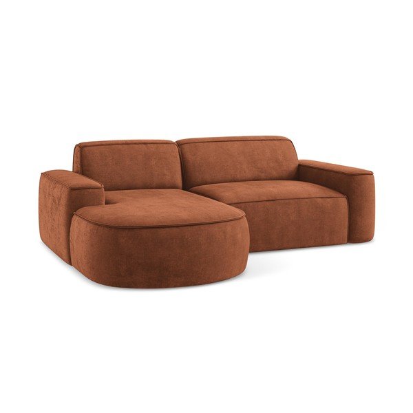 Divano angolare color terracotta (con penisola a sinistra/con chaise lounge) con rivestimento in ciniglia Omao – Makamii-image-4