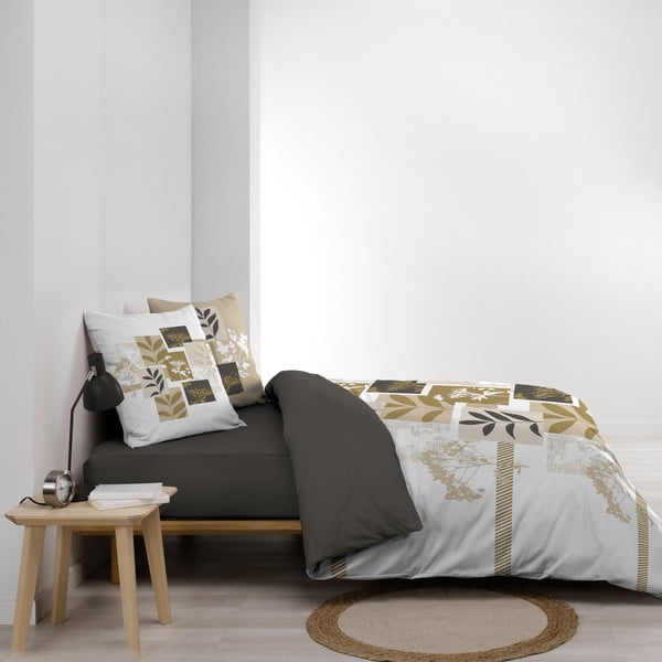 Set copripiumino e federa bianco/marrone in cotone per letto matrimoniale ed esteso 240x220 cm Utopia – douceur d'intérieur-image-1