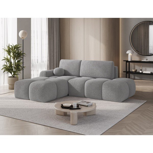 Divano angolare grigio allungabile/con contenitore (con penisola a sinistra/con chaise lounge) con rivestimento in bouclé Vittario – ELTAP-image-2