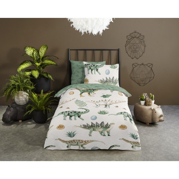 Set copripiumino e federa da bambini verde/beige in cotone per letto singolo 140x200 cm Gabi – Good Morning-image-1