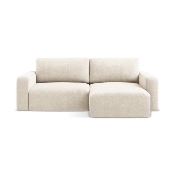 Divano angolare color crema allungabile/con contenitore (con penisola a destra/con chaise lounge) con rivestimento in ciniglia Kona – Makamii