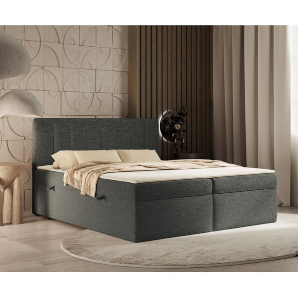 Letto boxspring grigio scuro con contenitore 180x200 cm Novento - Maison de Rêve-image-4