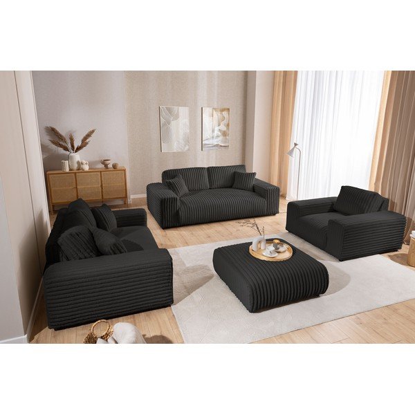 Poggiapiedi grigio scuro con rivestimento in velluto a coste Justin – Ropez-image-4