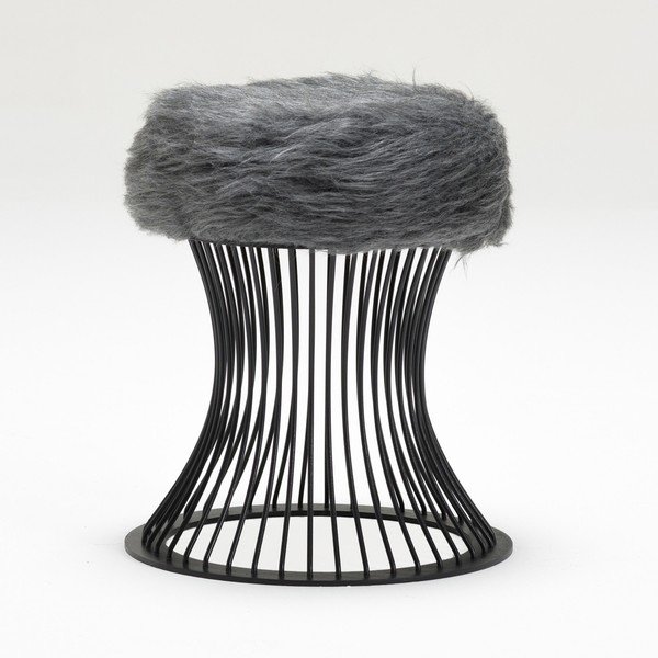 Sgabello con seduta in pelliccia sintetica grigia Milly - Balcab Home