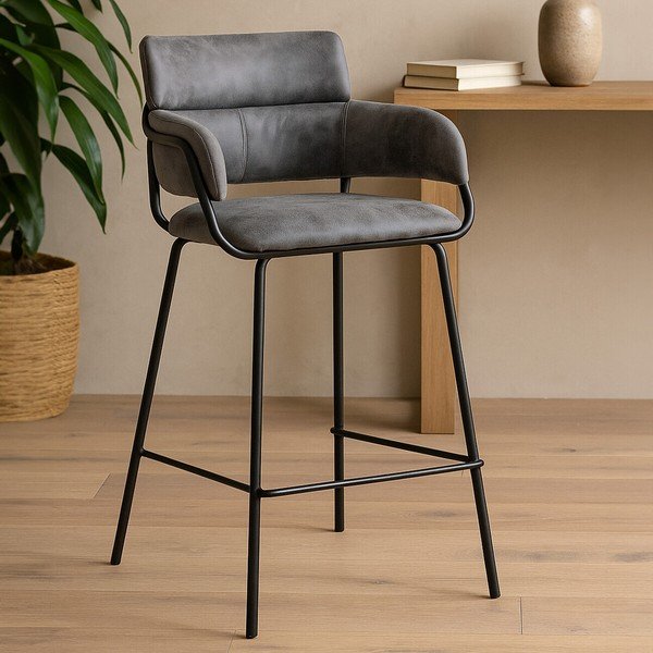 Sgabello da bar nero/grigio imbottito Tamzin – Premier Housewares-image-3