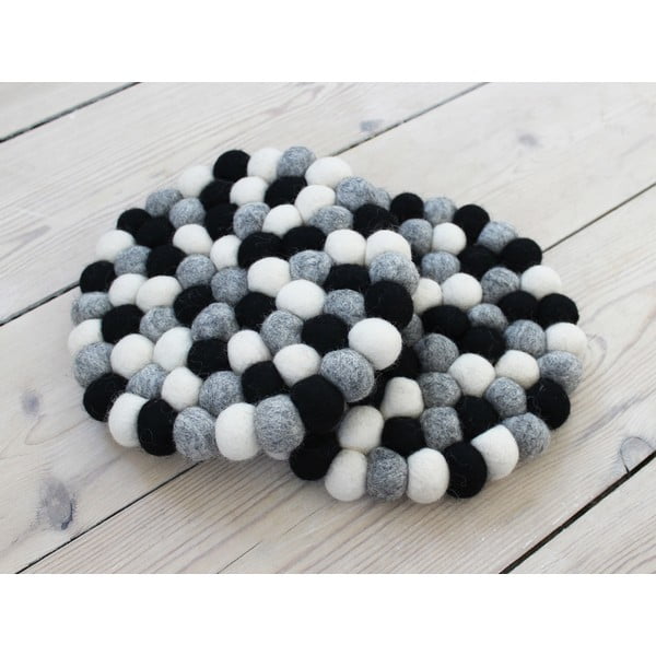 Sottobicchiere a sfera in lana bianca e nera Sottobicchiere a sfera, ⌀ 20 cm - Wooldot