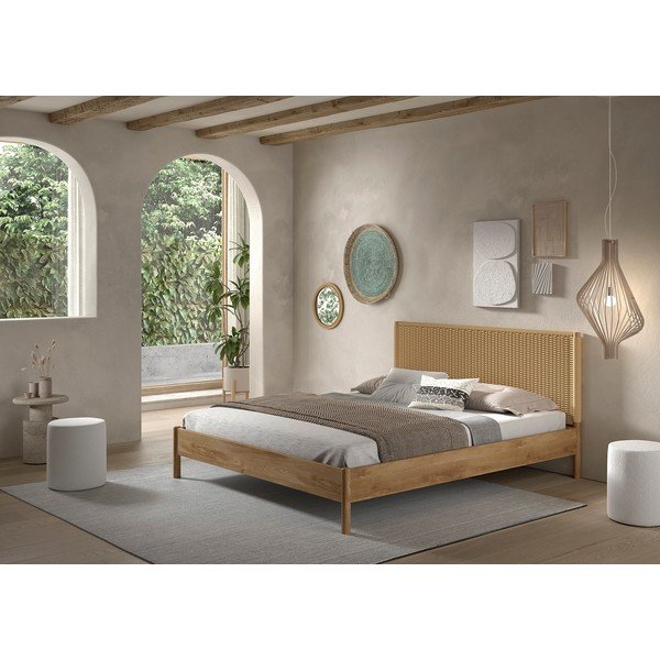 Letto matrimoniale di colore naturale in rovere massiccio rete non inclusa 180x200 cm Olive Rope – Vipack-image-1