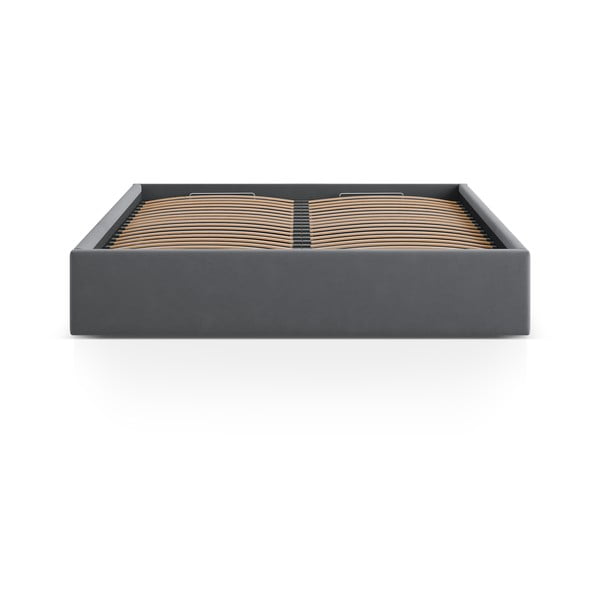 Letto matrimoniale imbottito grigio con contenitore/senza testiera con rete inclusa 160x200 cm Susan – Micadoni -image-2