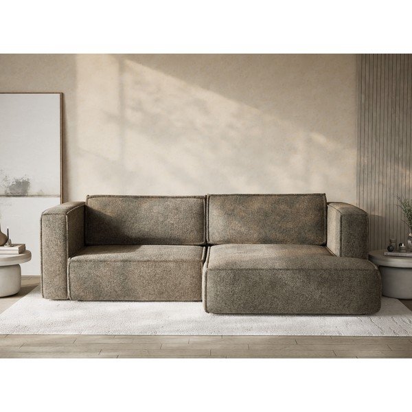 Divano angolare marrone allungabile/con contenitore (con penisola a destra/con chaise lounge) con rivestimento in ciniglia Velto – Maison de Rêve-image-1