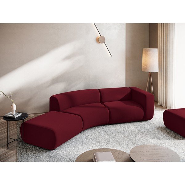 Chaise longue burgundy (con penisola a sinistra) con rivestimento in velluto Ekahi – Makamii-image-1